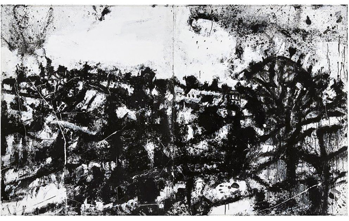 Abstract black and white landscape painting by British artist John Virtue