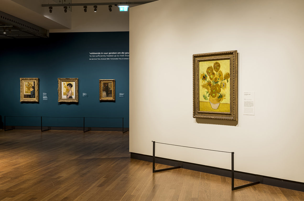 Display of Van Gogh sunflower paintings