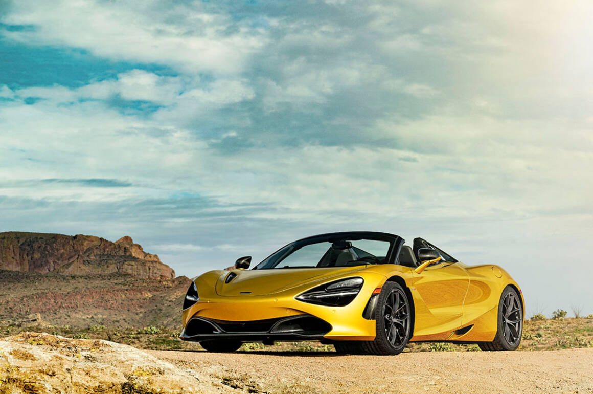 Gold sports car parked in the desert