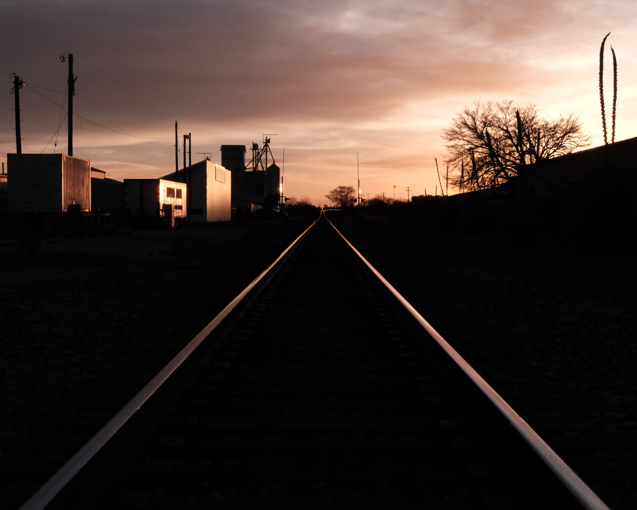 A night sky and a train track