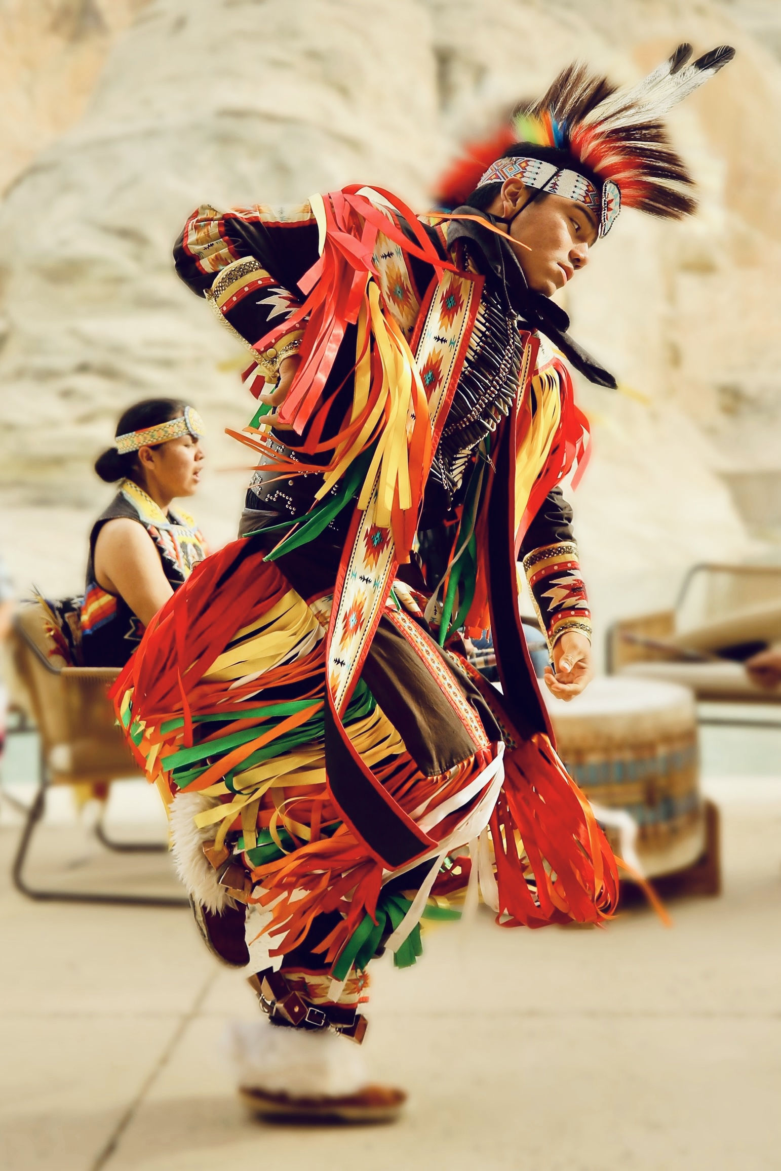 A Native American dancing