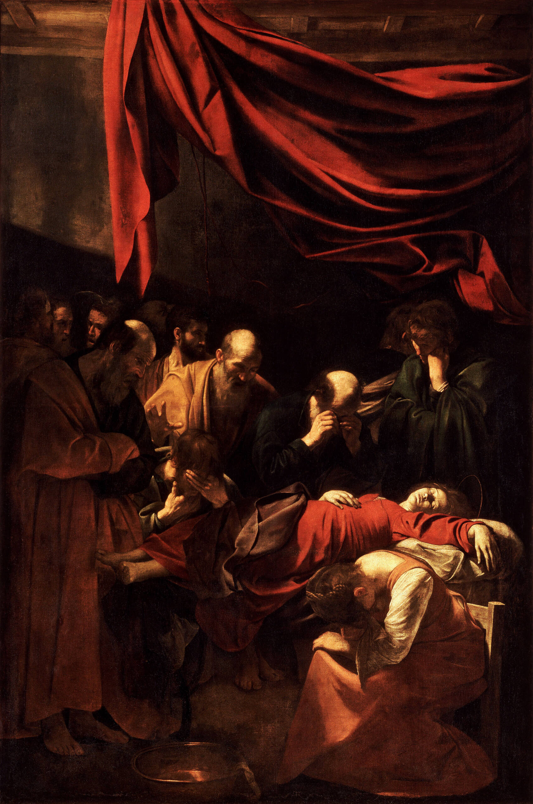 Caravaggio painting with red and heads and someone dying