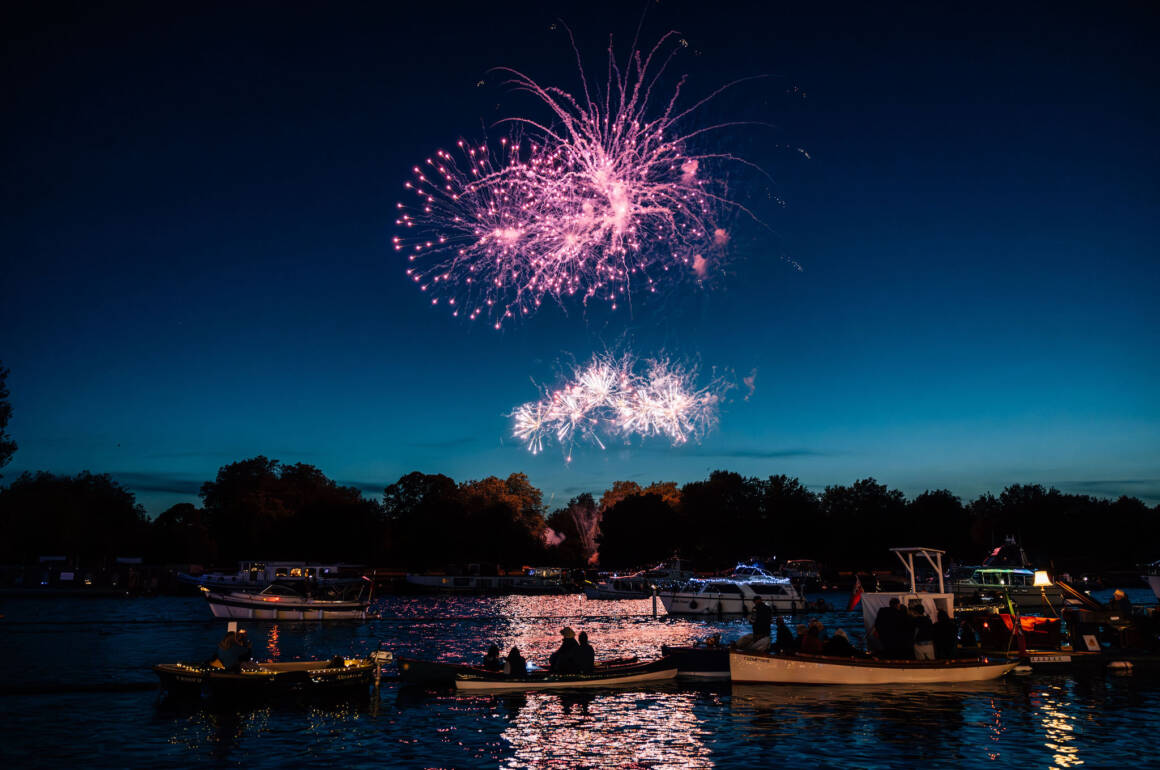 fireworks over the thames at henley and the night sky